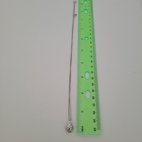 Milano Silver Necklace Pendant Tear Drop Chain 16-18 Rhinestones Minimalistic - Picture 8 of 8